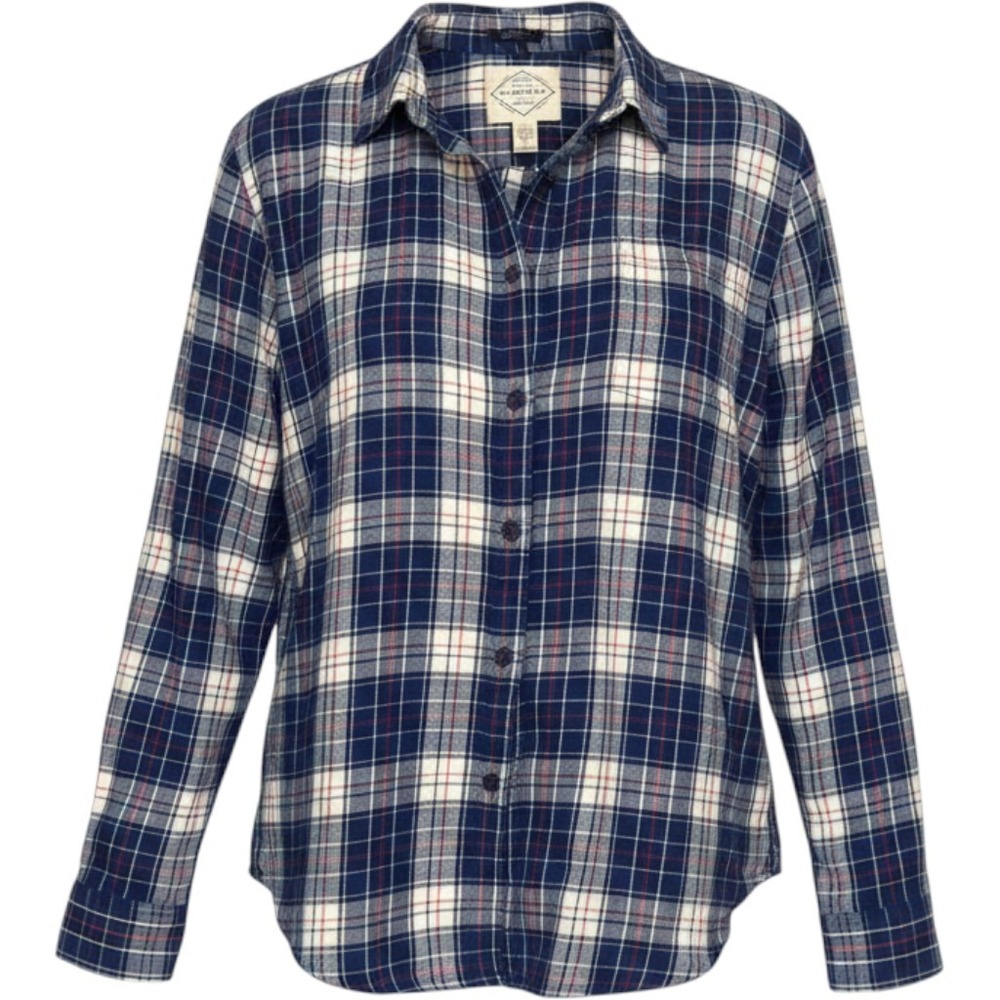 St. John's Bay Flannel Shirt Mens Medium Blue White Plaid Cotton Classic Outdoor